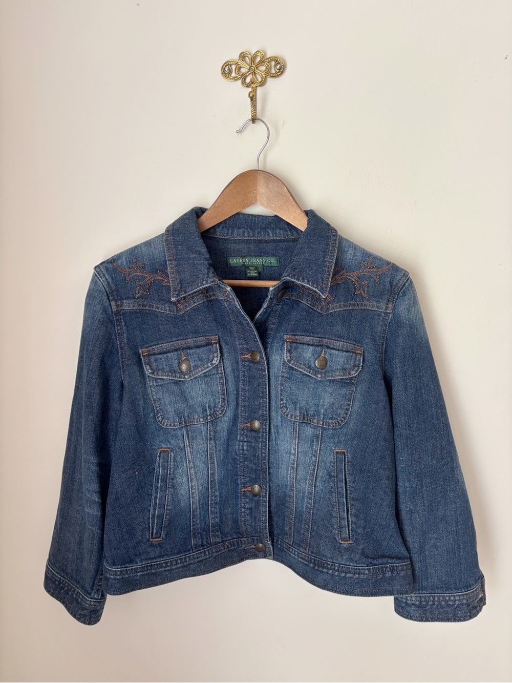Lauren Jeans Co Vintage Embroidered Denim Button Up Jacket Large - Picture 1 of 7